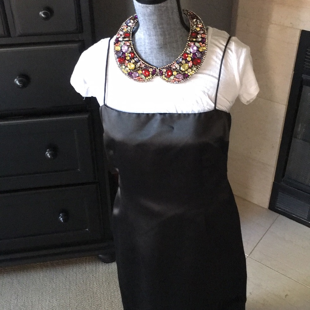 Black satin tea length dress